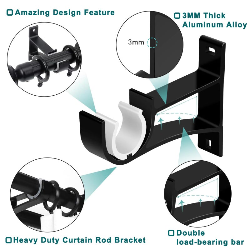 Gudui 3 Pack Curtain Rod Bracket, Heavy Duty Curtain Rod Holders Hooks Curtain Brackets Hangers Hardware for 1 to 1-1/5 Inch Drapes Rod - Image 5